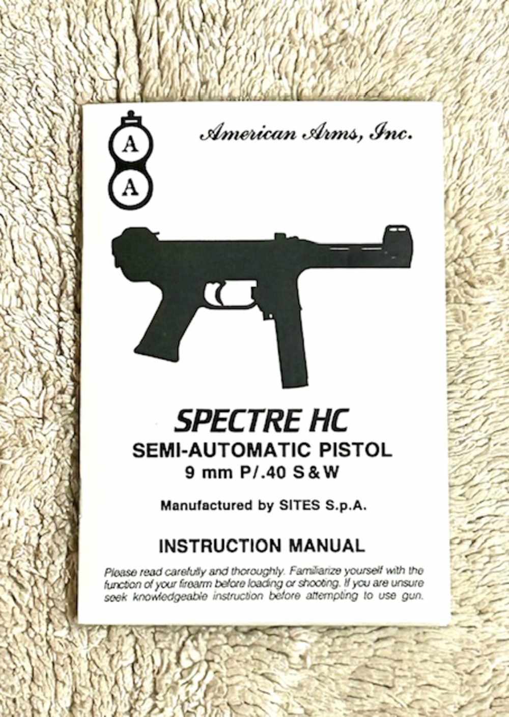 Spectre Sites HC Pistol Manual 1990-93 American Arms 9mm .40 S&W .45 acp-img-0