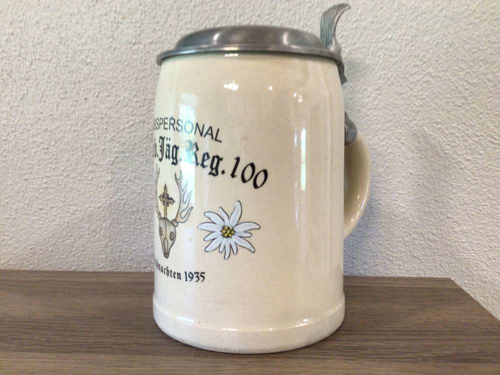 Original WWII German Mountain Division Stein W/Hat on Lid - Mint & Rare-img-4