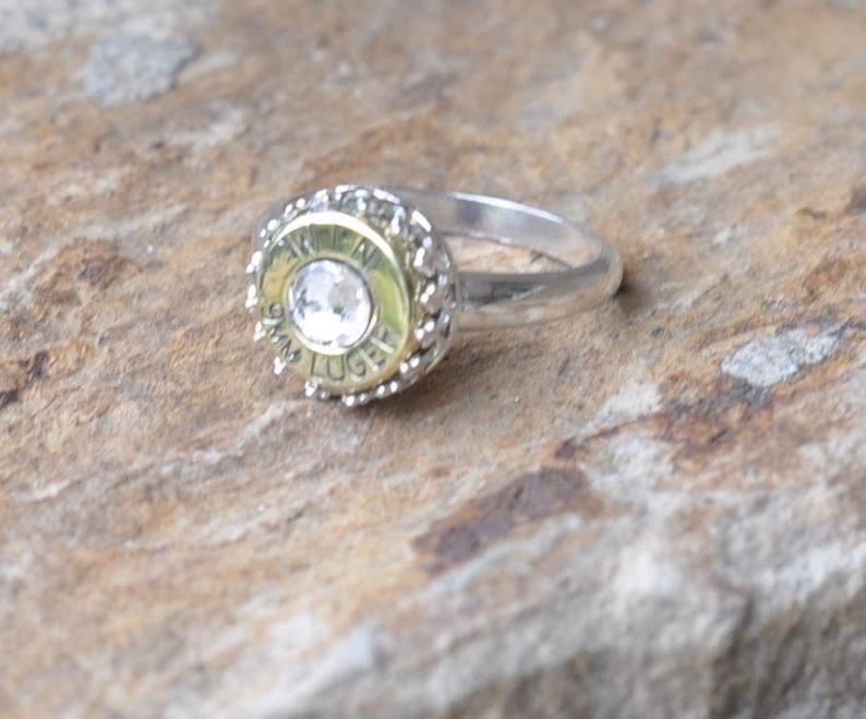 Winchester 9mm Pistol Sz.7 Ring Sterling Silver 925 Swarovski Crystal-img-1