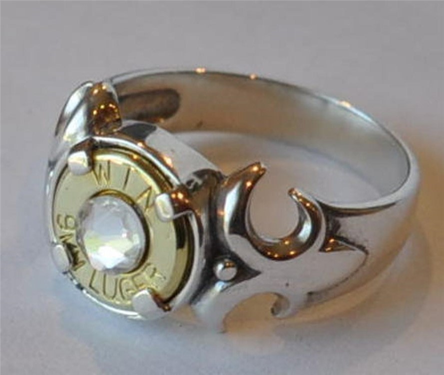 Winchester 9mm Bullet Ring Sterling Silver 925 Fleur-de-Lis Sz.7-img-0