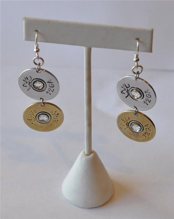 Browning Double 12 Gauge Shotgun Shell Dangle Earrings Sterling 925 Wirers-img-0