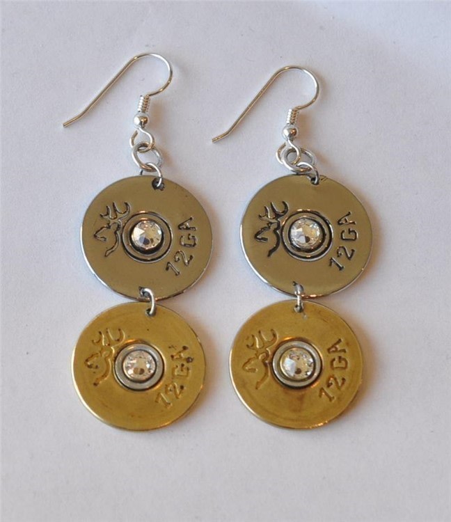 Browning Double 12 Gauge Shotgun Shell Dangle Earrings Sterling 925 Wirers-img-1