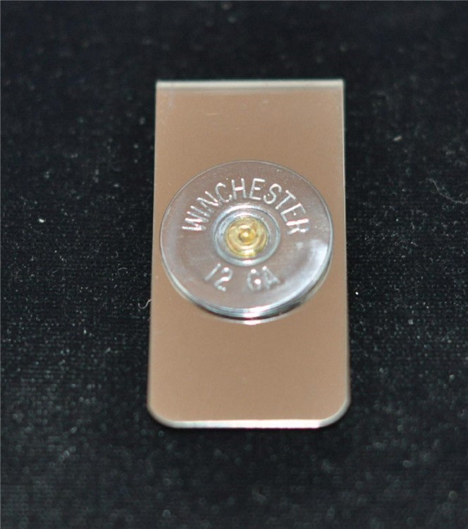 Winchester 12 Gauge Shotgun Shell Bullet Nickel Finish Money Clip-img-0