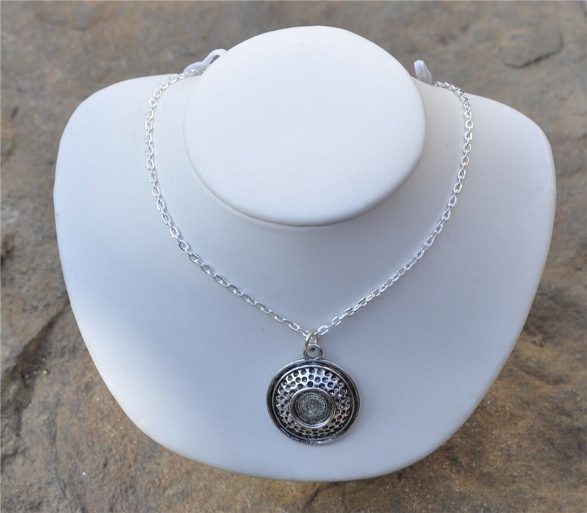 Clay Pigeon Target Pendant & Necklace 18" Trap Shooting White Flyer-img-0