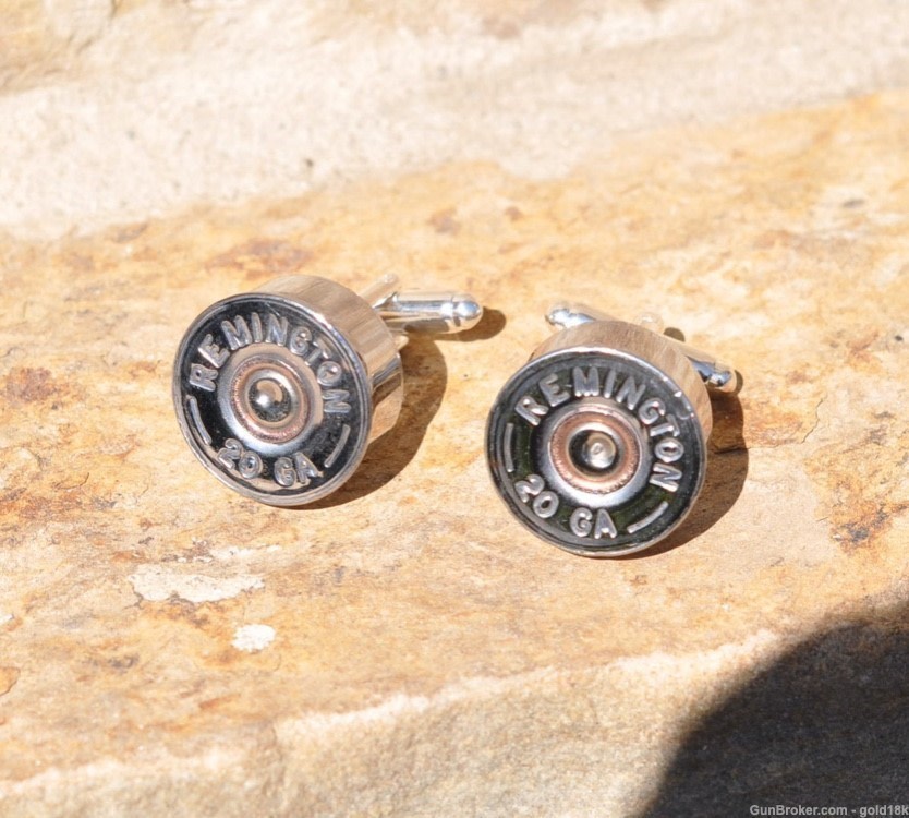 Remington 20 Gauge Shotgun Shell Cufflinks Silver Color-img-0