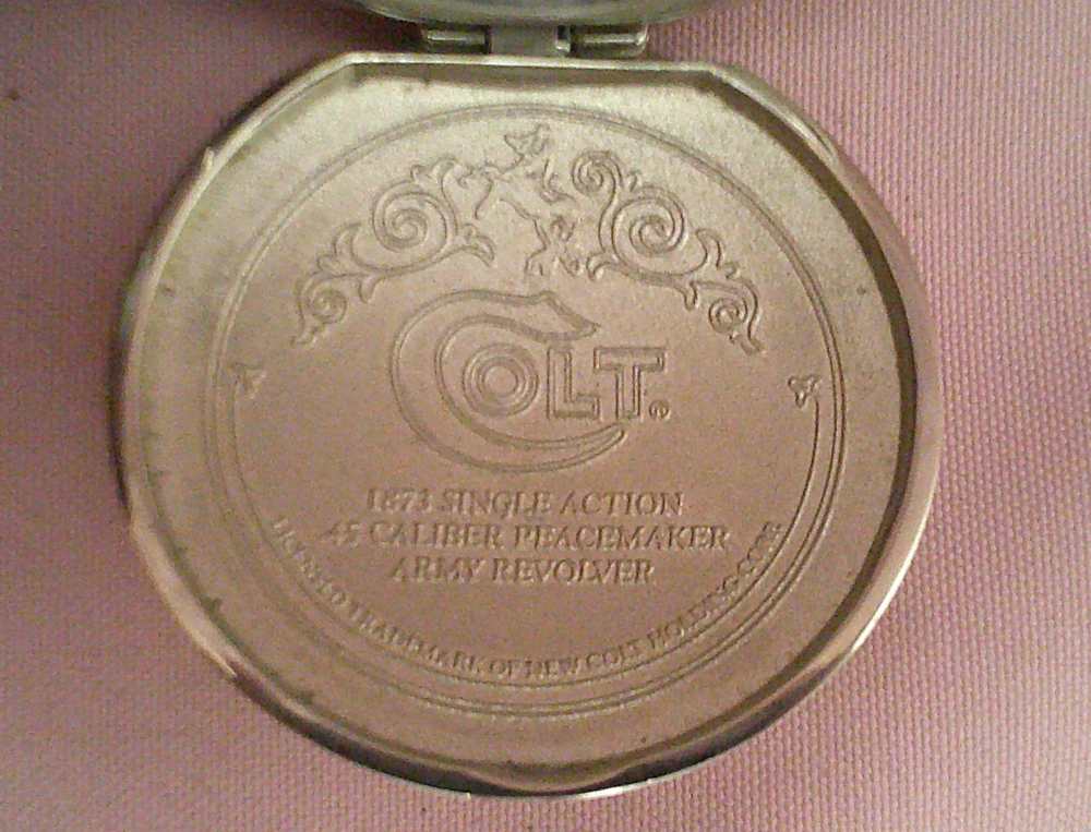 Franklin Mint Colt Peacemaker Pocket Watch 24K Gold Accents Mfg 1993 works!-img-6