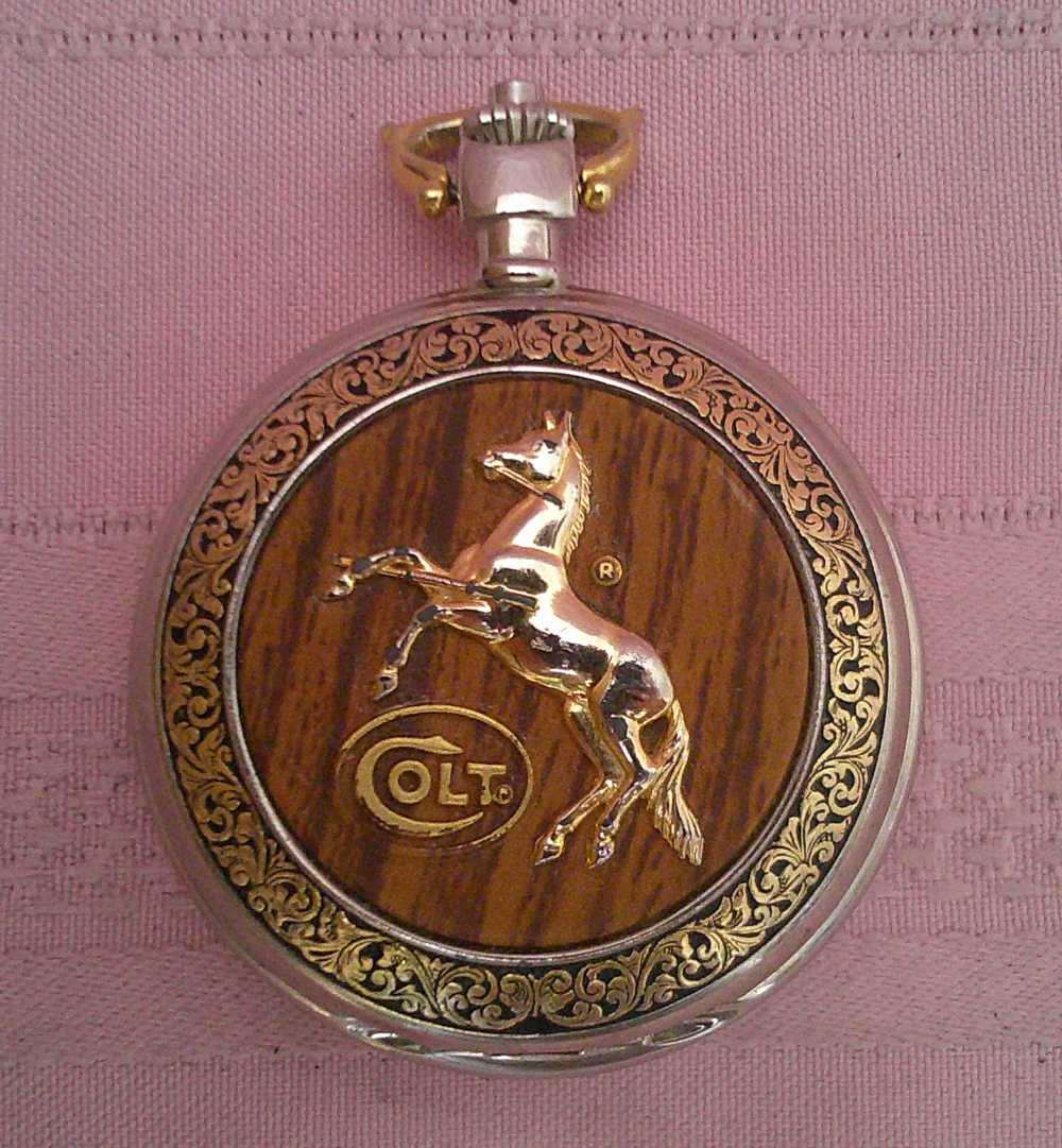 Franklin Mint Colt Peacemaker Pocket Watch 24K Gold Accents Mfg 1993 works!-img-5