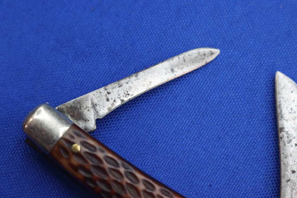 Vintage Schrade Walden NY USA 834 Stockman Pocket Knife Jigged Bone 3-Blade-img-4