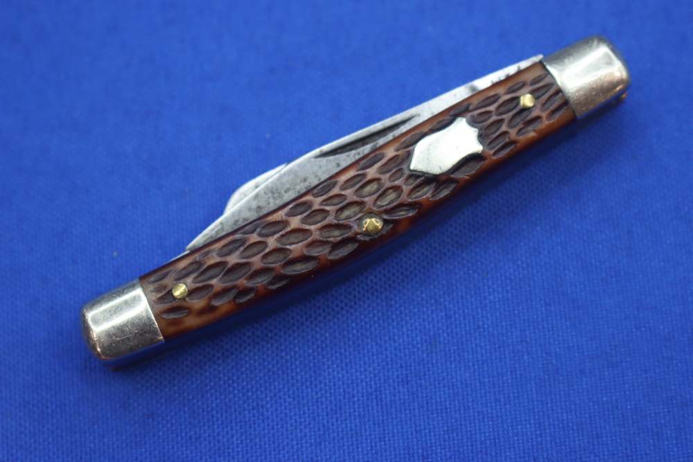 Vintage Schrade Walden NY USA 834 Stockman Pocket Knife Jigged Bone 3-Blade-img-12