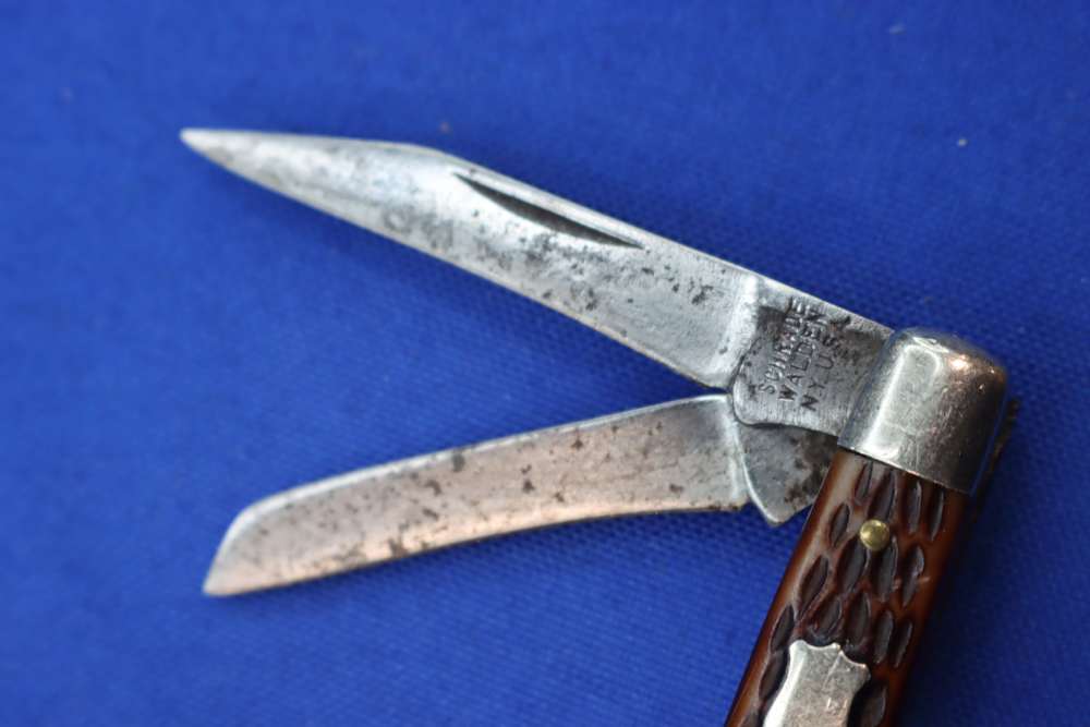 Vintage Schrade Walden NY USA 834 Stockman Pocket Knife Jigged Bone 3-Blade-img-2