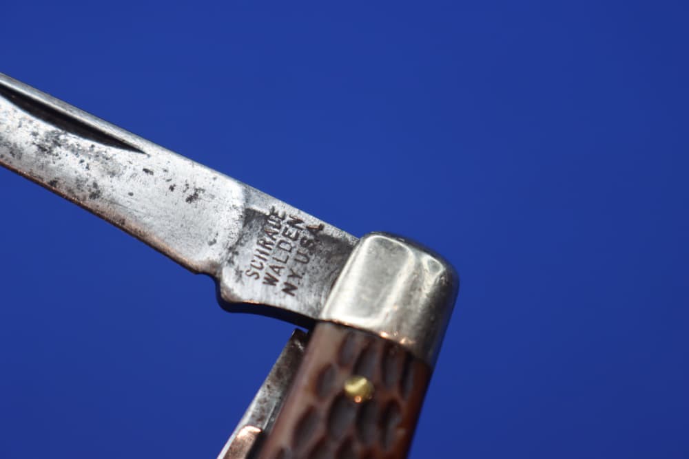 Vintage Schrade Walden NY USA 834 Stockman Pocket Knife Jigged Bone 3-Blade-img-9