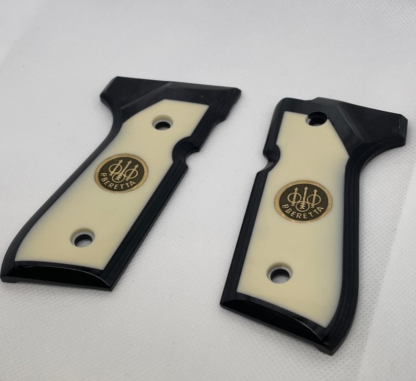 BERETTA 92 GRAY WOOD/SMOOTH IVORY COLOR ACRYLIC GRIP-img-2