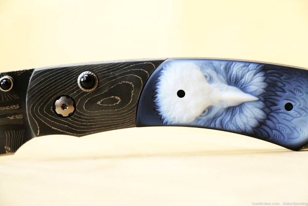 William Henry Spearpoint Dignity, Damascus Blade Carved Banded Agate Handle-img-10