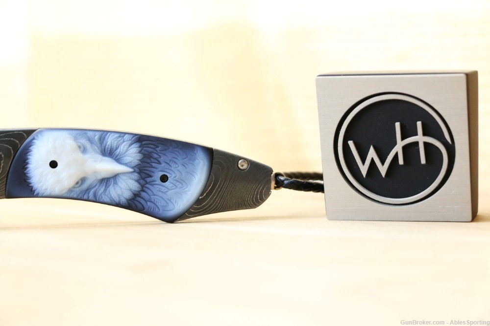 William Henry Spearpoint Dignity, Damascus Blade Carved Banded Agate Handle-img-8