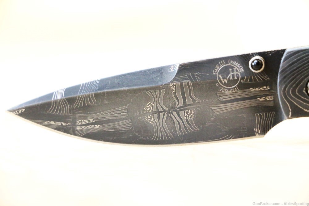 William Henry Spearpoint Dignity, Damascus Blade Carved Banded Agate Handle-img-11