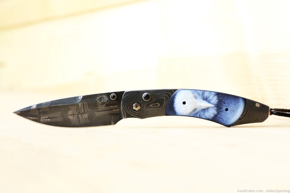 William Henry Spearpoint Dignity, Damascus Blade Carved Banded Agate Handle-img-7