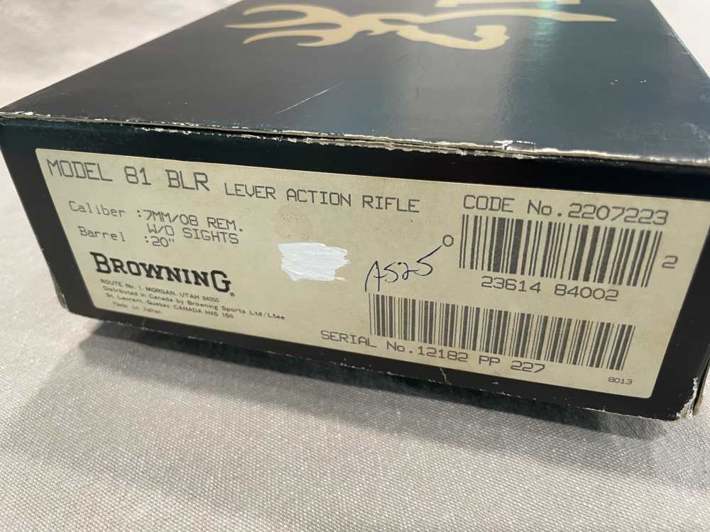 Browning Model 81 BLR Lever Action Rifle Factory Box Only 1988 Excellent -img-1
