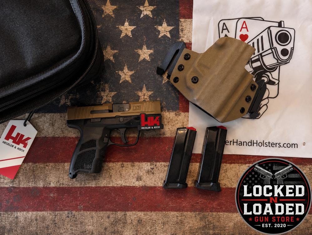 H&K CC9 9MM FDE SLIDE 10/12RD MAGS UPPER HAND HD OWB HOLSTER-img-0