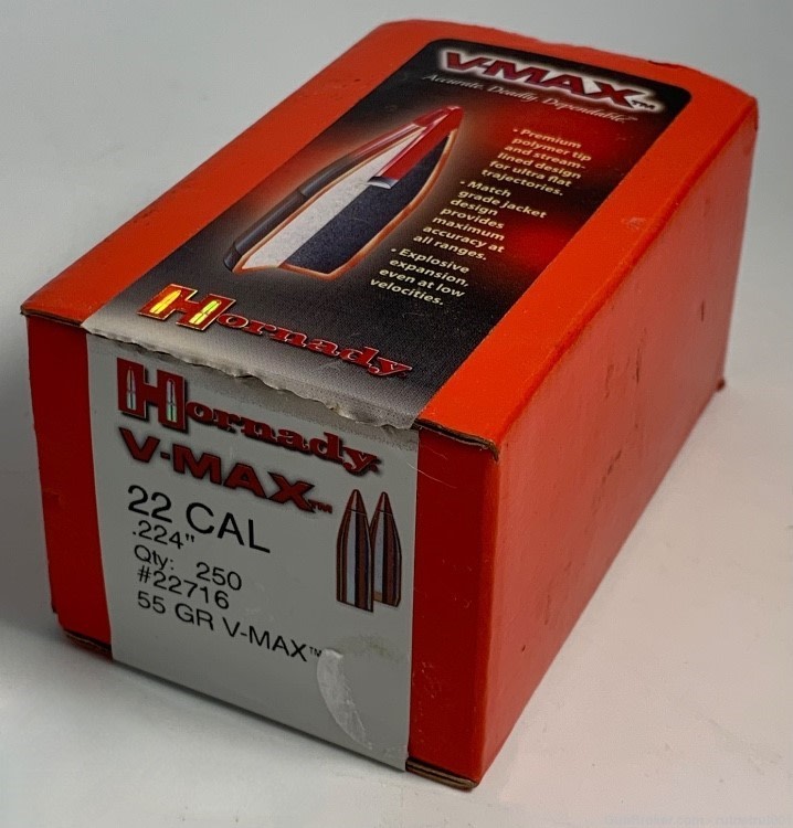 Hornady 22 Caliber 55 Gr VMAX 22716 250CT. Per Box-img-0