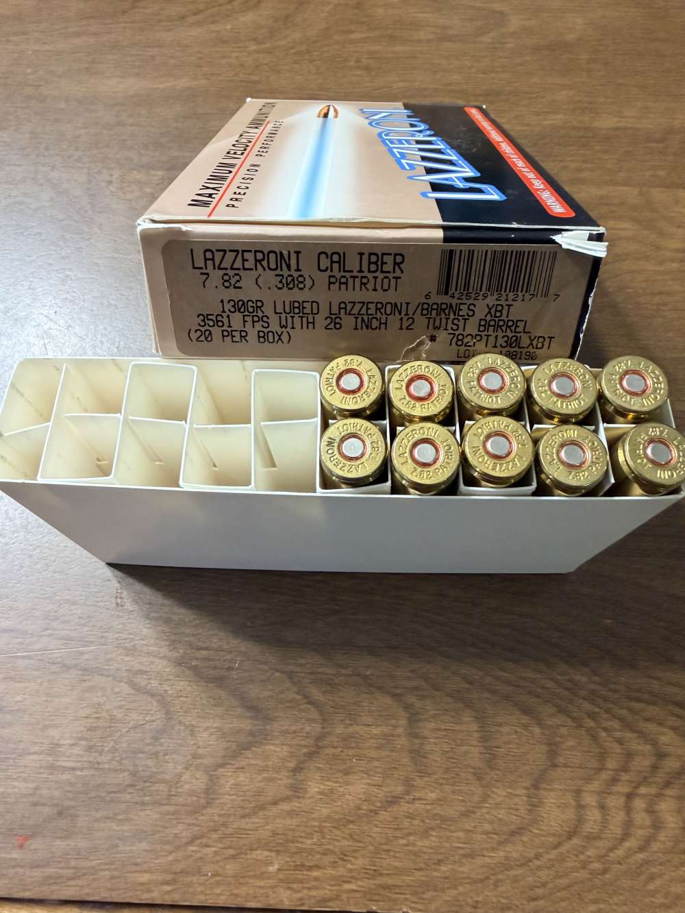 Lazzeroni 7.82 Patriot factory ammo 130 grain Barnes XBT 10 rounds -img-0