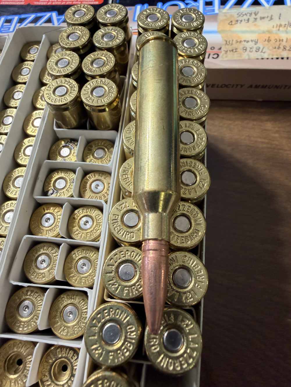 Lazzeroni 7.21 firebird ammo & brass lot. 28 rounds 72 pieces brass -img-3