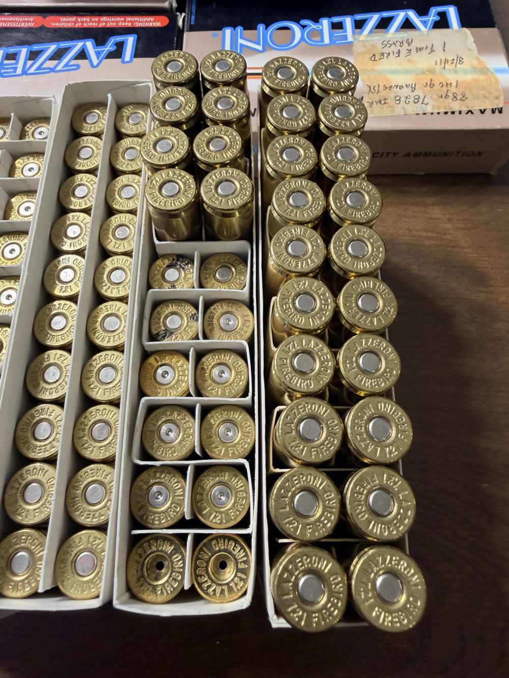 Lazzeroni 7.21 firebird ammo & brass lot. 28 rounds 72 pieces brass -img-4