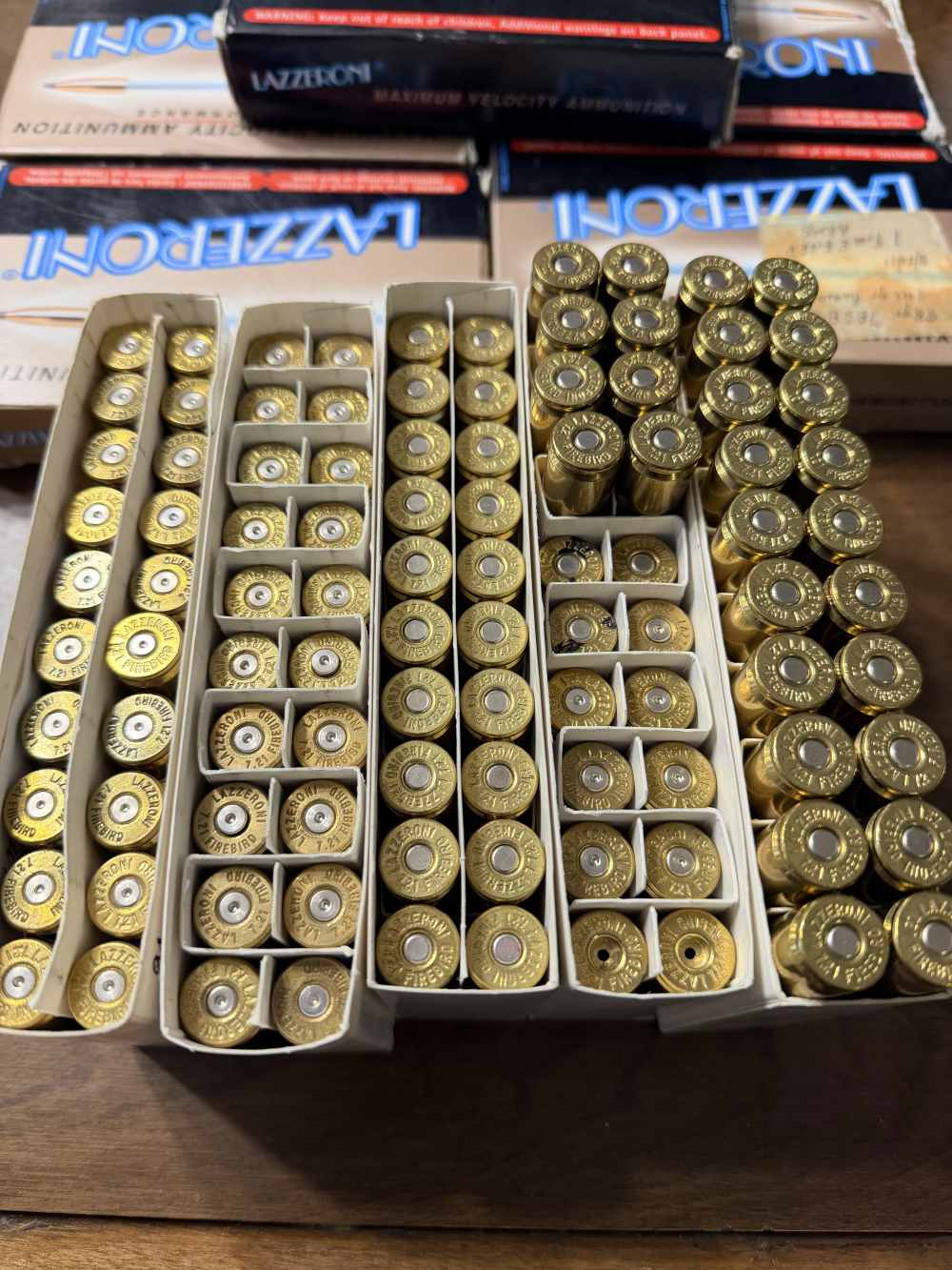 Lazzeroni 7.21 firebird ammo & brass lot. 28 rounds 72 pieces brass -img-2