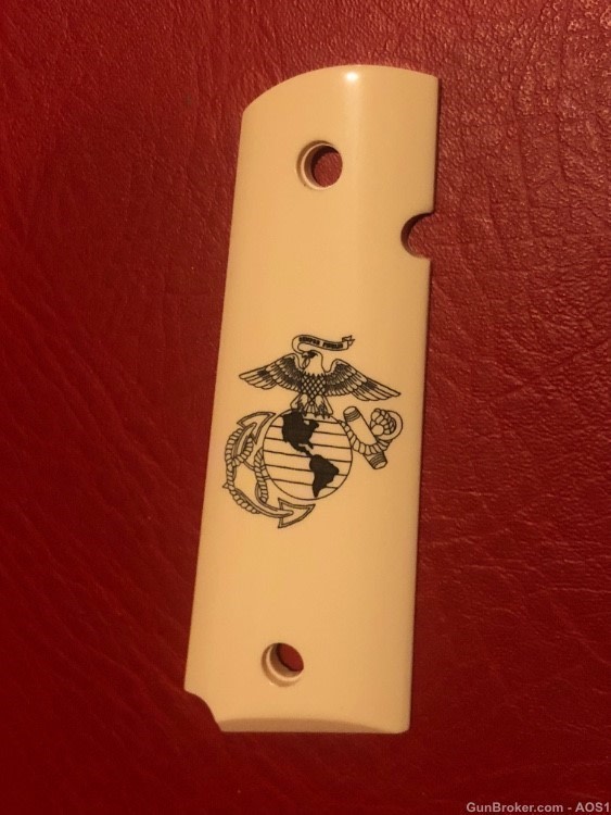 Ajax Grips Ivory Polymer Colt 1911 U.S.M.C. SEMPER FIDELIS NOS-img-3