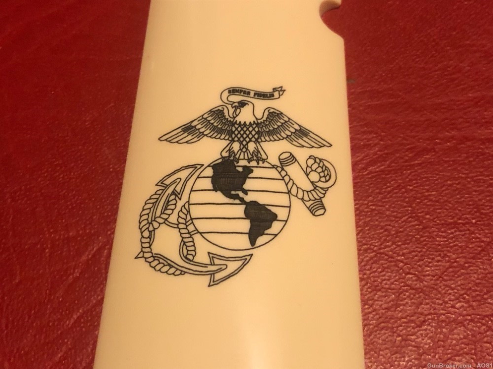 Ajax Grips Ivory Polymer Colt 1911 U.S.M.C. SEMPER FIDELIS NOS-img-5