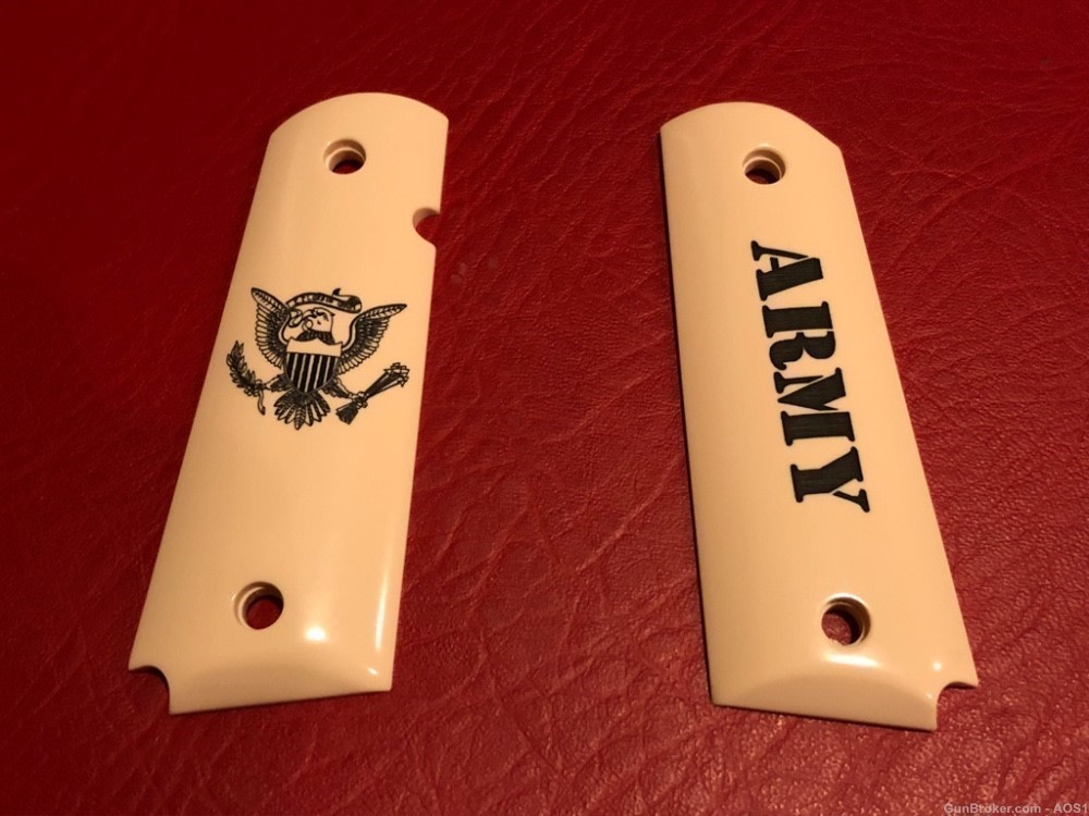 Ajax Grips Ivory Polymer Colt 1911 Scrimshaw ARMY NOS-img-2