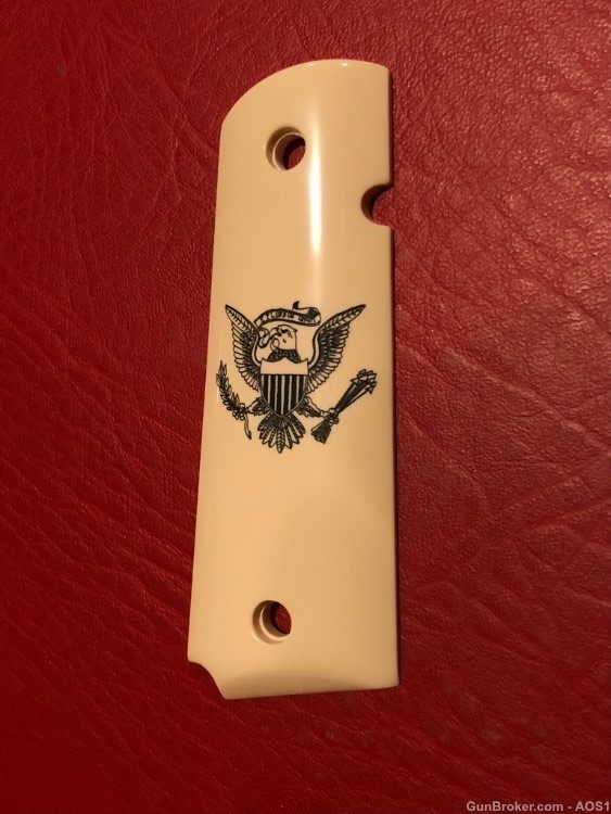 Ajax Grips Ivory Polymer Colt 1911 Scrimshaw ARMY NOS-img-5