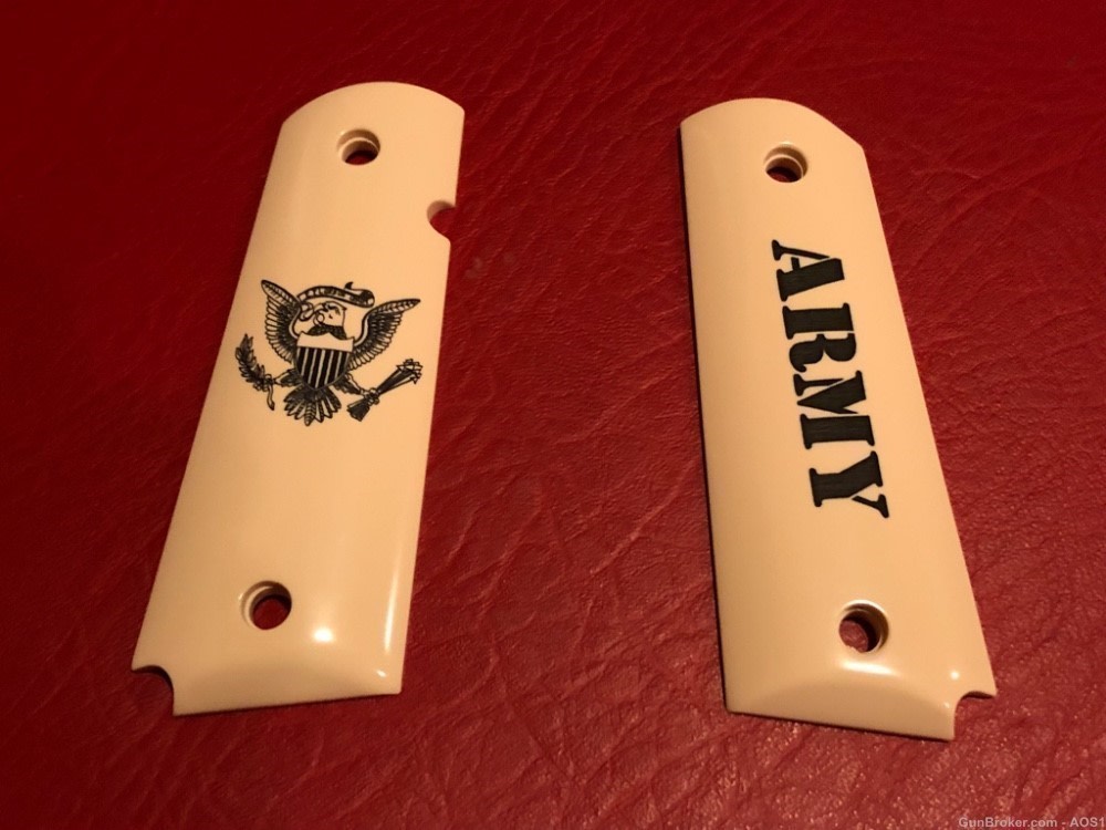Ajax Grips Ivory Polymer Colt 1911 Scrimshaw ARMY NOS-img-3