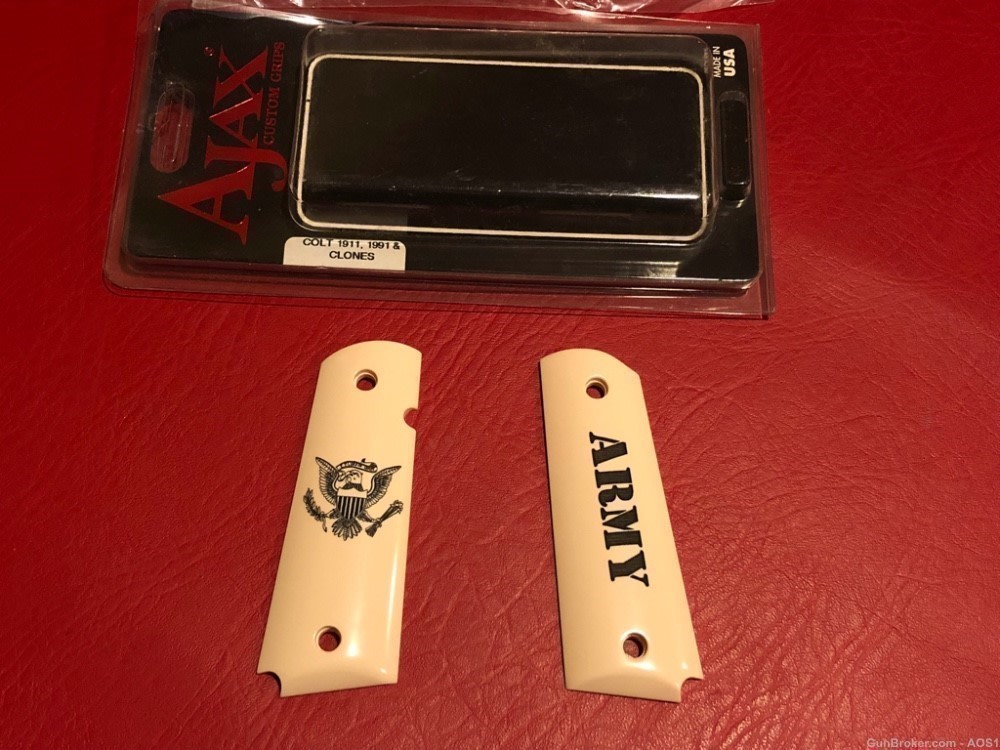 Ajax Grips Ivory Polymer Colt 1911 Scrimshaw ARMY NOS-img-1