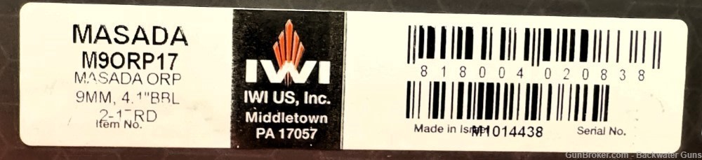 Factory New IWI Masada ORP 9mm Pistol 17 Round No Reserve!-img-9
