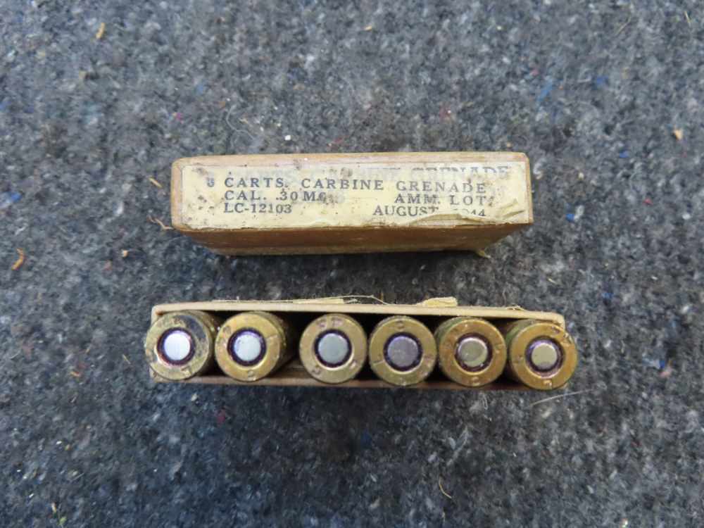 WWII USGI M1 Carbine Grenade Launching Blanks -1944 - Sealed Box-6 Rounds-img-0