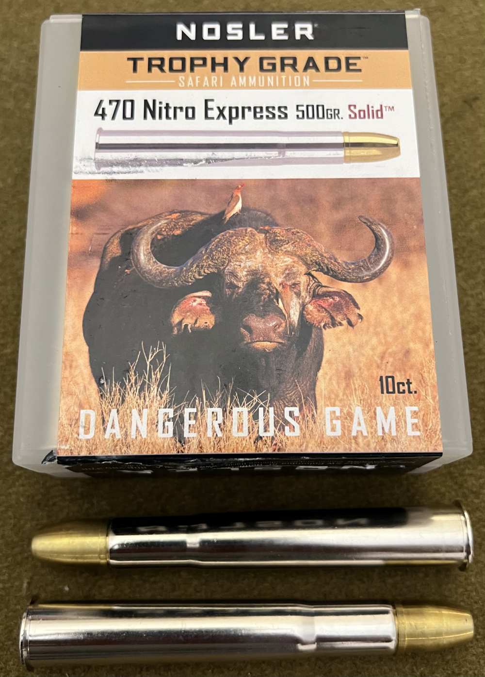 10 rounds Nosler Trophy Grade Safari ammo .470 Nitro Epxress 500gr solids -img-0