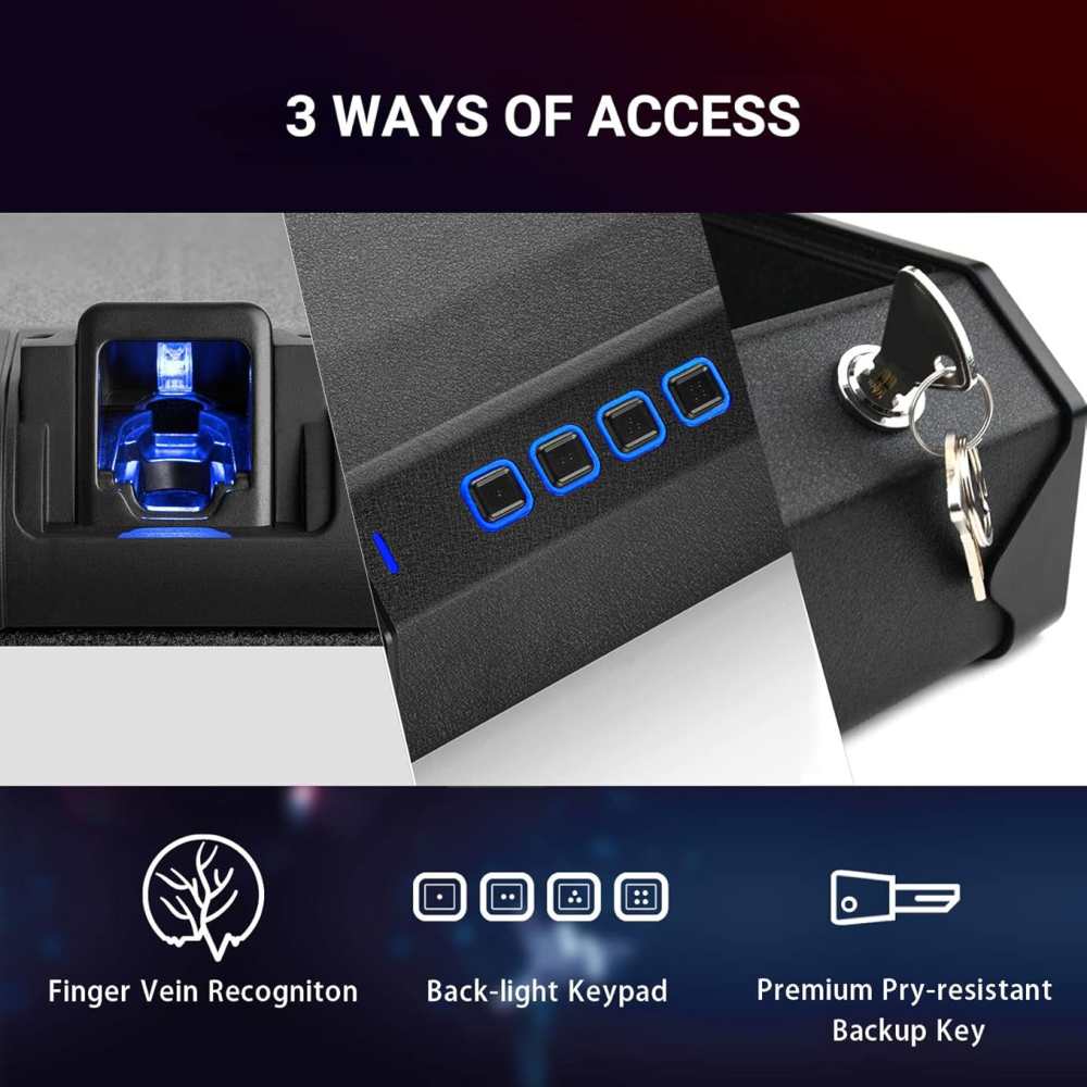Pistol Gun Safe w/Non-Fingerprint 3d Biometric Scanner Entry 13"x10"x4" A29-img-3