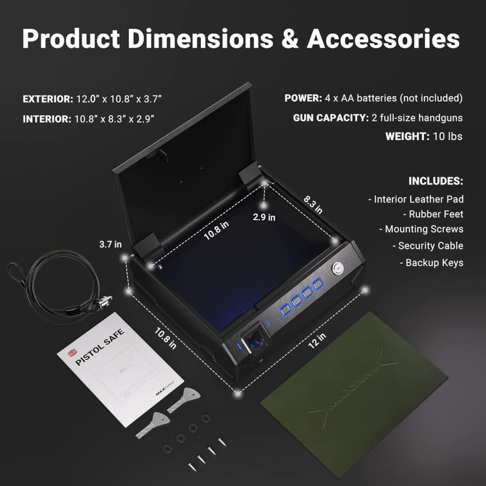 Pistol Gun Safe w/Non-Fingerprint 3d Biometric Scanner Entry 13"x10"x4" A29-img-1