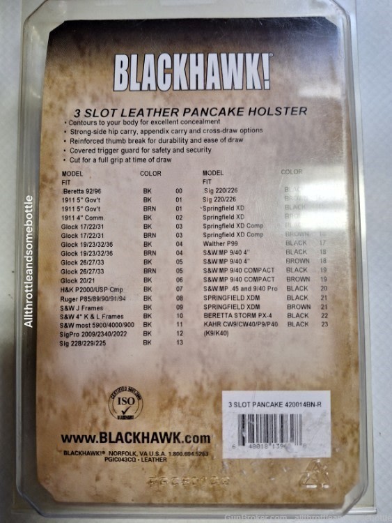 New Blackhawk Three Slot Leather Pancake Holster Brown RH For Sig 220/226-img-1
