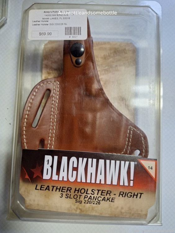 New Blackhawk Three Slot Leather Pancake Holster Brown RH For Sig 220/226-img-0