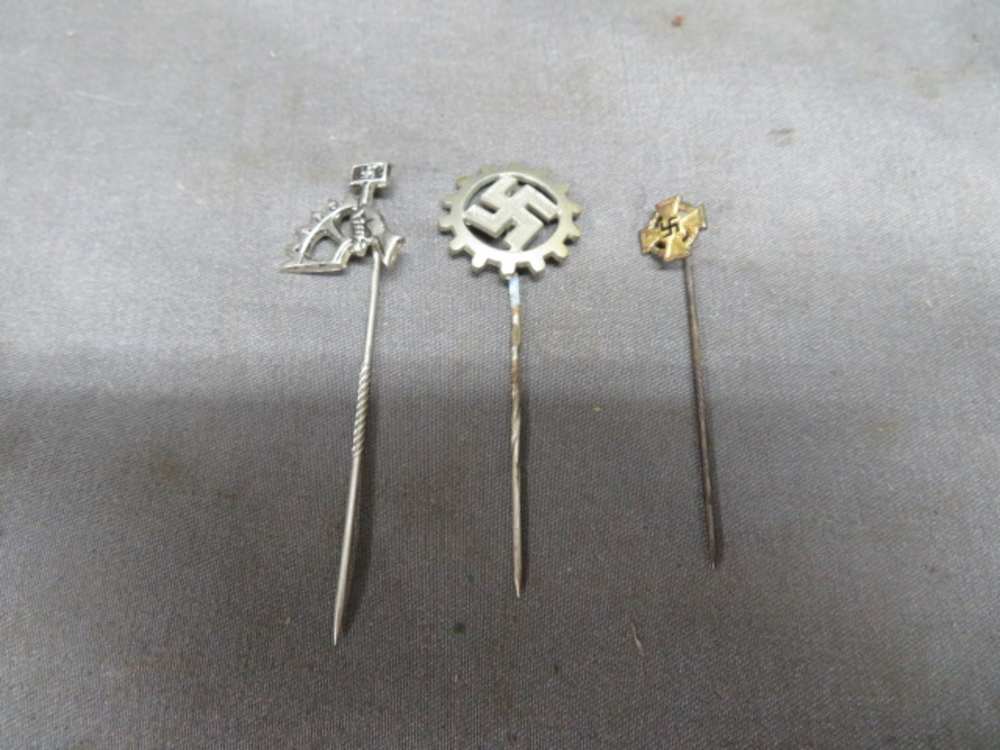 LOT OF 3 ORIGINAL WWII GERMAN STICKPINS-DAF, NSBO, FAITHFUL SERVICE-img-0