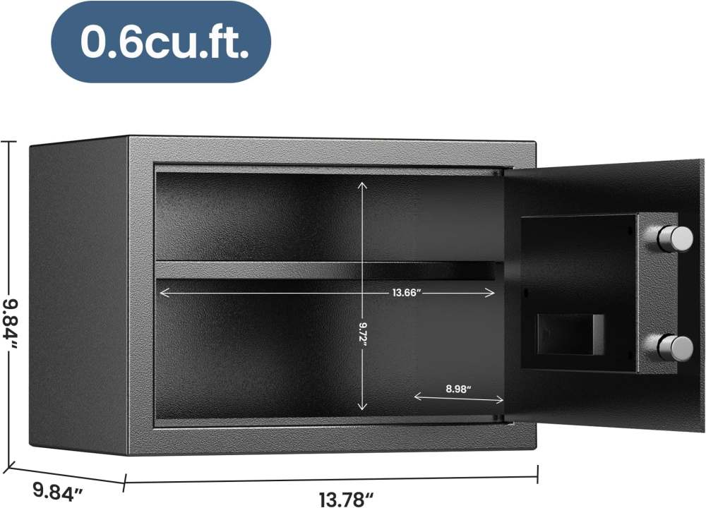 Pistol Safe w/Quick Access Code + Key Entry + Shelf + Alarm 14"x10"x10" A26-img-2