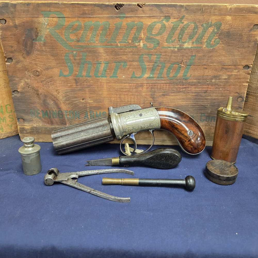 Antique English Bar-Hammer Pepperbox by J. Blissett w/ Original Box & Accs.-img-17