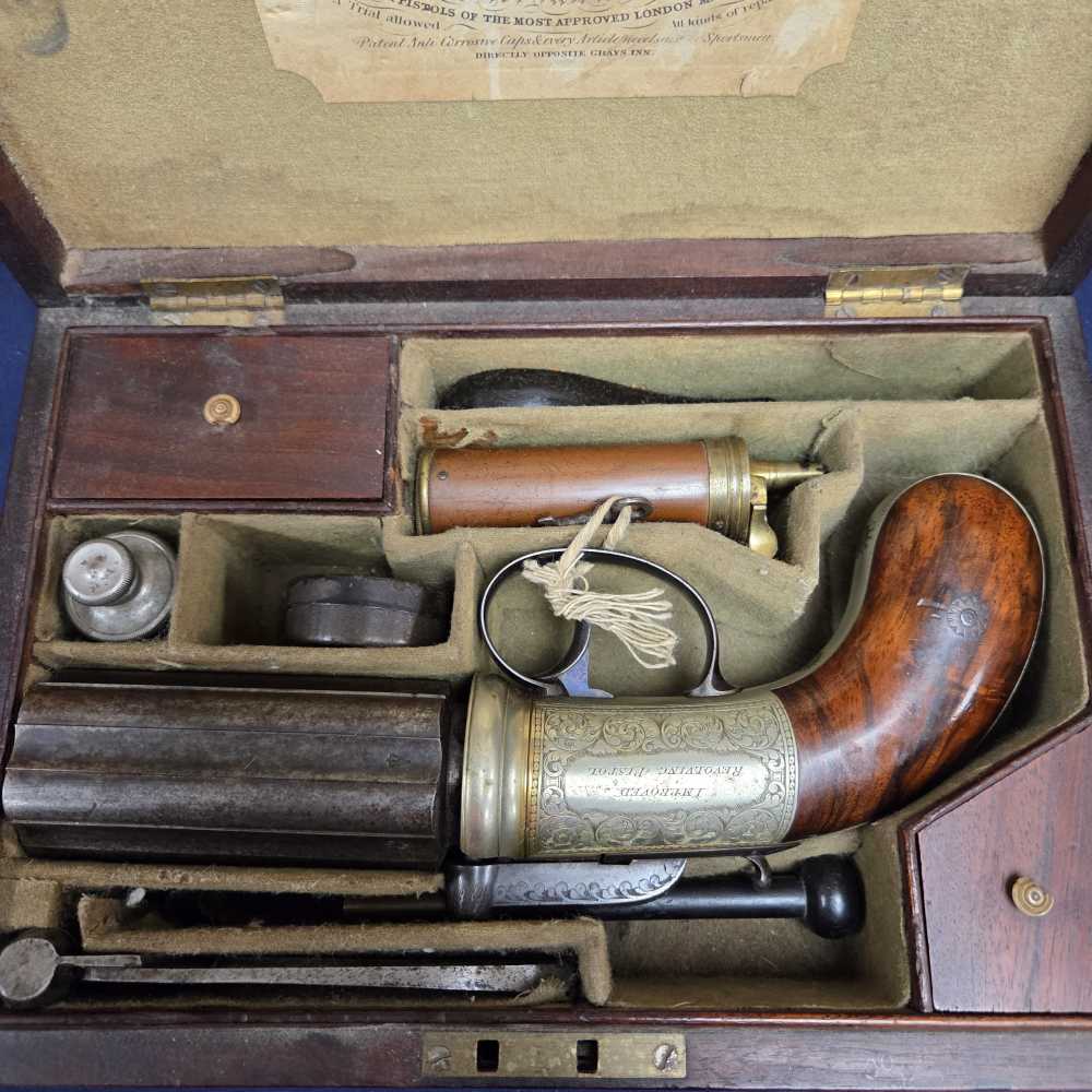 Antique English Bar-Hammer Pepperbox by J. Blissett w/ Original Box & Accs.-img-2