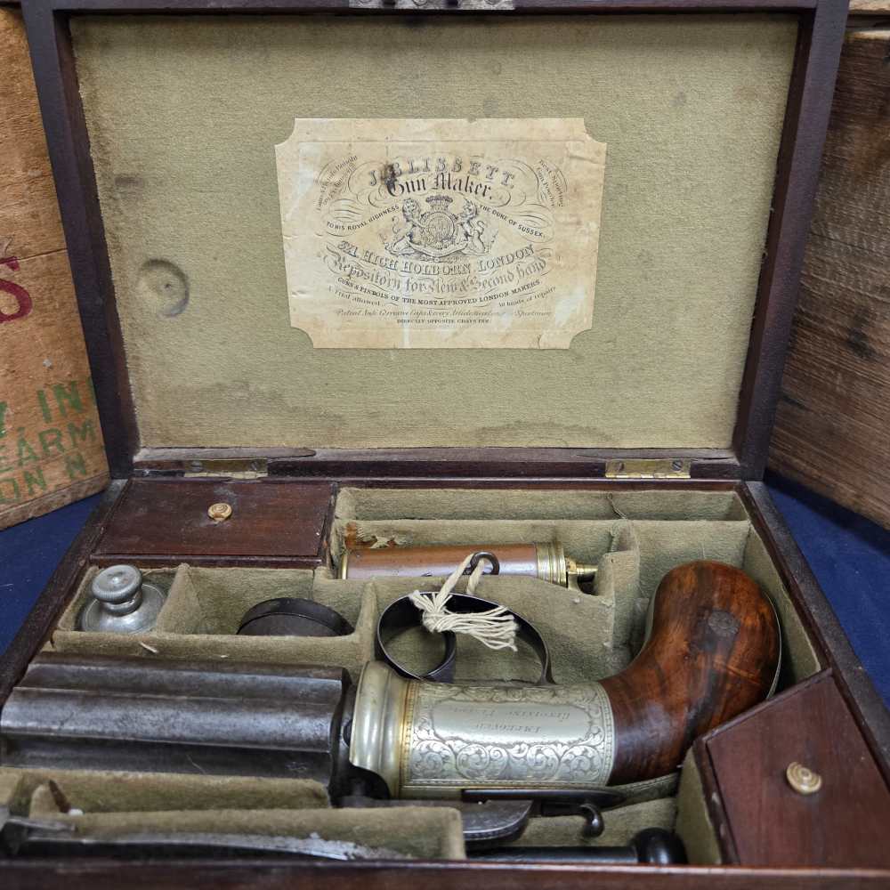 Antique English Bar-Hammer Pepperbox by J. Blissett w/ Original Box & Accs.-img-1