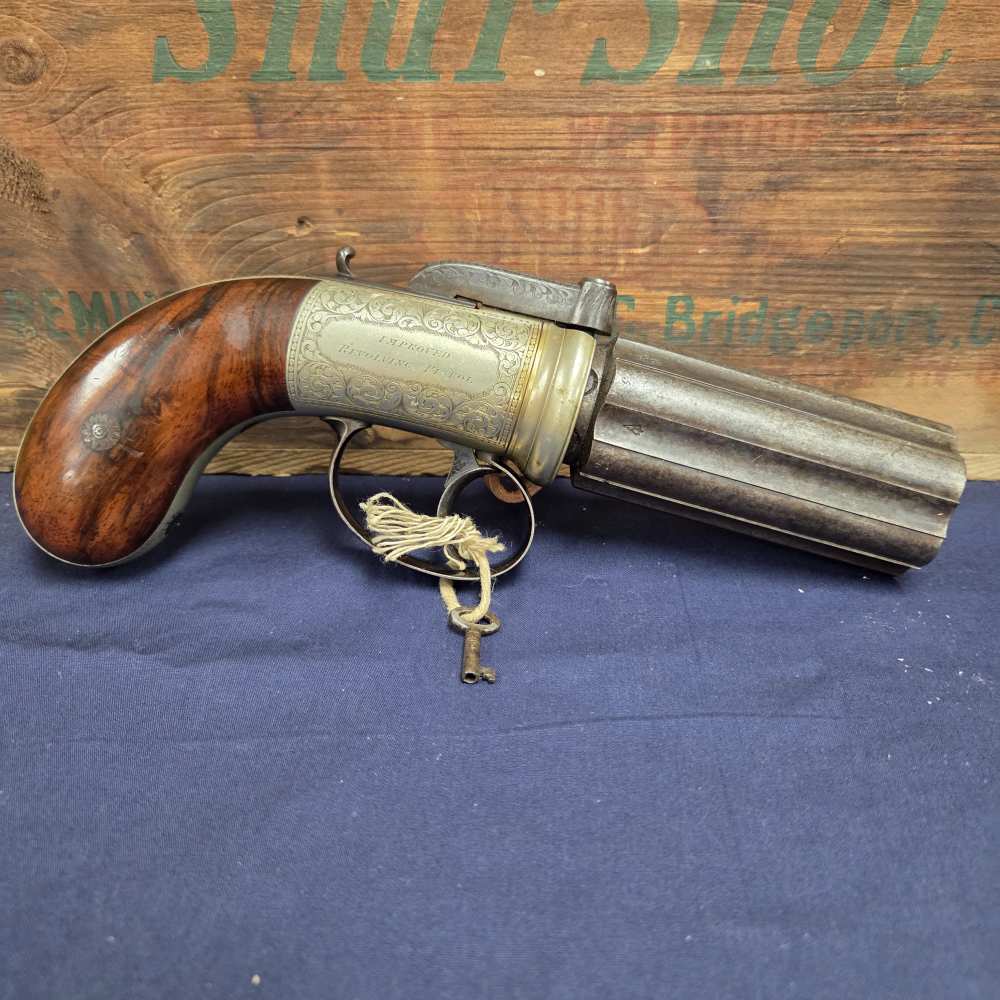 Antique English Bar-Hammer Pepperbox by J. Blissett w/ Original Box & Accs.-img-9