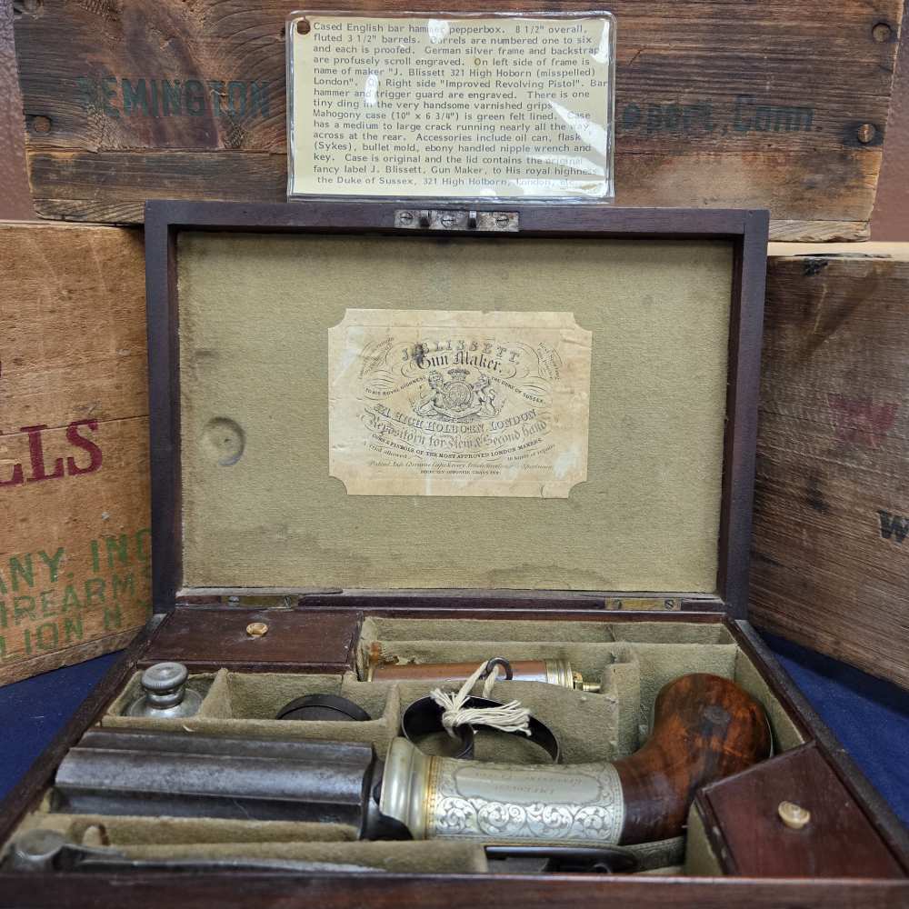 Antique English Bar-Hammer Pepperbox by J. Blissett w/ Original Box & Accs.-img-0