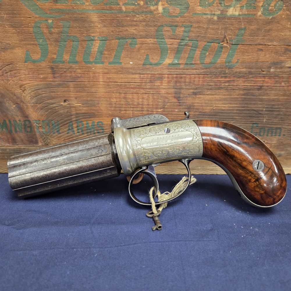 Antique English Bar-Hammer Pepperbox by J. Blissett w/ Original Box & Accs.-img-5
