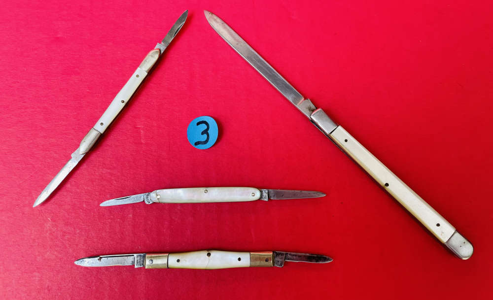 Lot of 4 Pocket Knives Top 2 with Mother of Pearl Scales -img-36