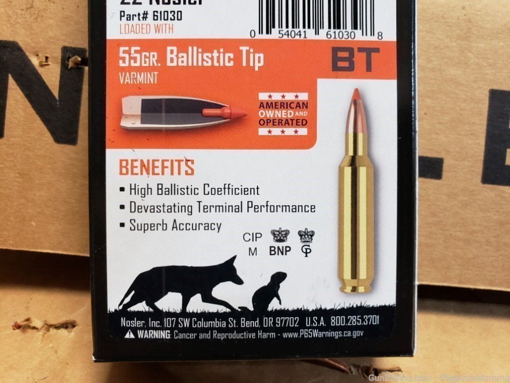 IN STOCK NEW 200 ROUNDS 22 NOSLER BALLISTIC TIP VARMINT 55 GRAIN GR 55GR BT-img-3